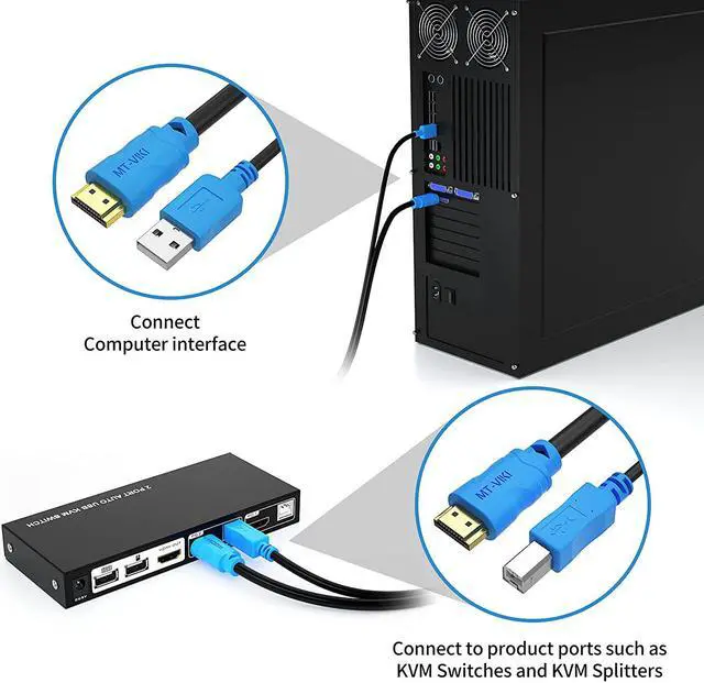 Alt view image 4 of 7 - MT-VIKI 2 Pack USB KVM Cable - 6ft, 4K HDMI USB A/B Twin Cord for Standard KVM Switch
