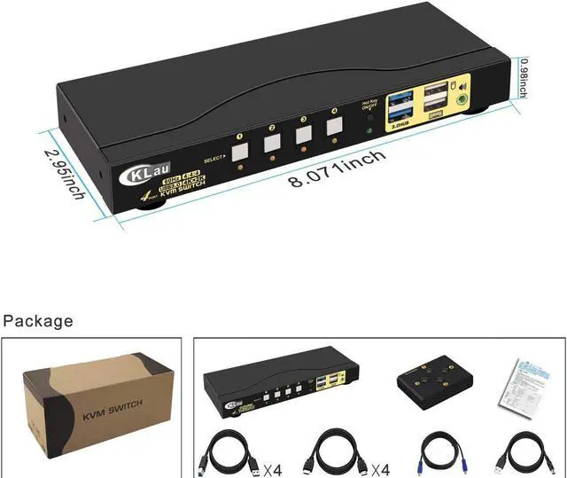 Alt view image 6 of 6 - 4 Port KVM HDMI Switch with Digital Audio Output, All Input Cables and 2 pcs USB 3.0 Hub, 4x1 HDMI KVM Switch USB 3.0 Supports Wireless Keyboard Mouse, 4K@60Hz 4:4:4, HDMI 2.0, HDR 10, EDID