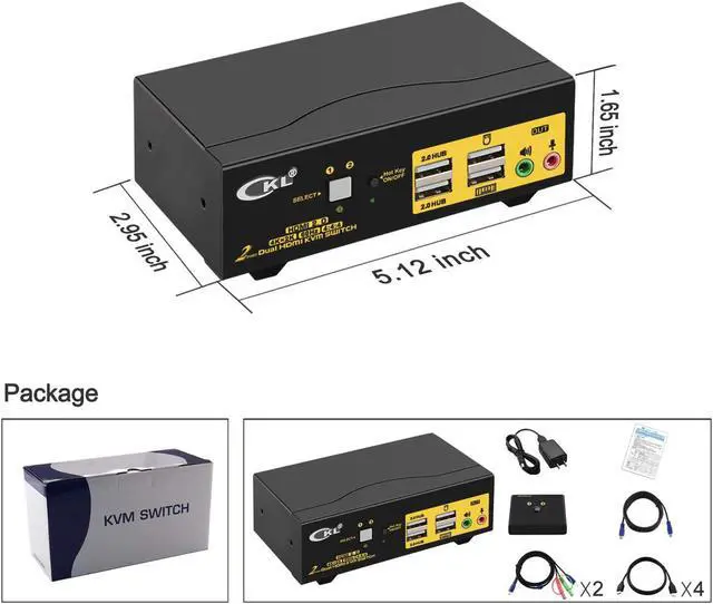 Alt view image 7 of 7 - CKL HDMI KVM Switch 2 Port Dual Monitor 4K 60Hz, 2x2 PC Monitor Keyboard Mouse Selector with Audio and 2 USB 2.0 HUB (CKL-922HUA-2)