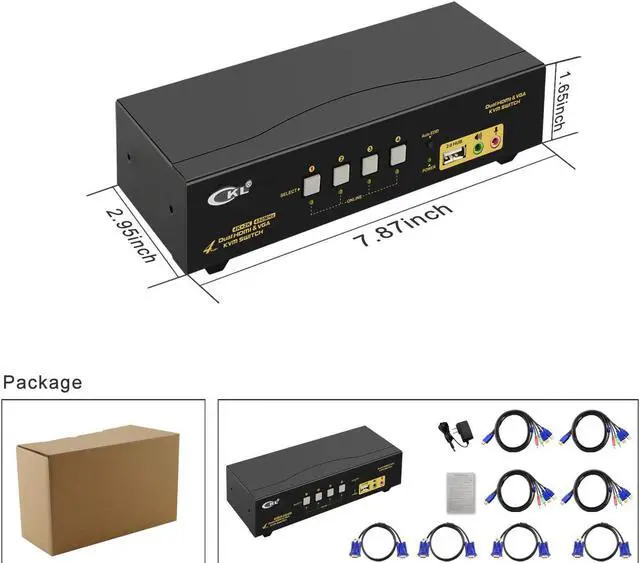 Alt view image 7 of 7 - CKL HDMI + VGA Dual Monitor KVM Switch 4 Port with Audio and USB 2.0 HUB