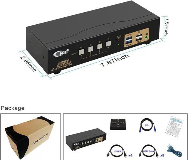 Alt view image 7 of 7 - CKL 4 Port USB 3.0 KVM Switch Dual Monitor HDMI 4K 60Hz, Keyboard Video Mouse Peripherals Switcher for 4 Computers 2 Monitors with Audio