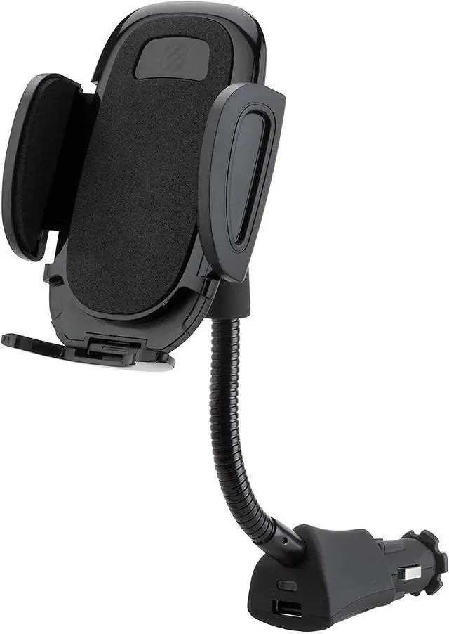 Main image of Universal 12V Car Phone Mount with USB Charger Phone Holder with Cigarette Lighter Adapter for 12V Socket Plug-In Flexible Gooseneck Adjustable Cradle for iPhone & Android Cell Phones