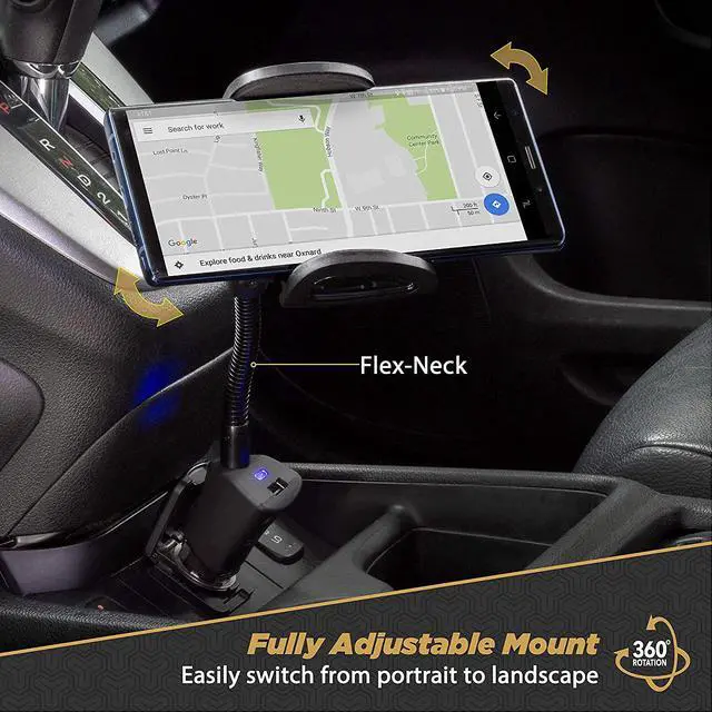 Alt view image 5 of 6 - Universal 12V Car Phone Mount with USB Charger Phone Holder with Cigarette Lighter Adapter for 12V Socket Plug-In Flexible Gooseneck Adjustable Cradle for iPhone & Android Cell Phones