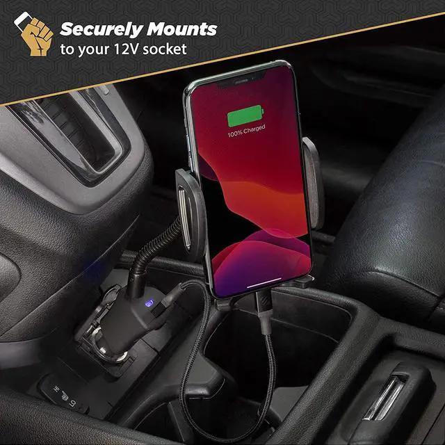 Alt view image 4 of 6 - Universal 12V Car Phone Mount with USB Charger Phone Holder with Cigarette Lighter Adapter for 12V Socket Plug-In Flexible Gooseneck Adjustable Cradle for iPhone & Android Cell Phones