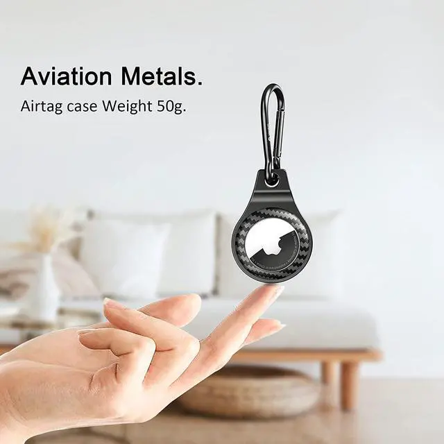 Alt view image 4 of 6 - WSKEN for Airtag Case with Keychain 2021,[Anti -Lost] Metal Carbon Fiber Protective Premium Cover Portable Protector Ring for Apple Airtags Accessories- Black