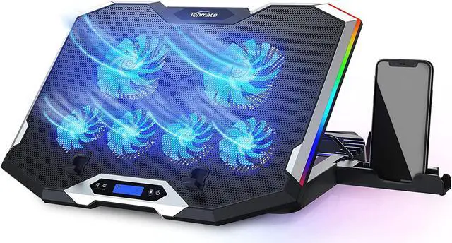 Main image of Xiaogan C11 Laptop Cooling Pad RGB Gaming Notebook Cooler, Laptop Fan Stand Adjustable Height with 6 Quiet Fans and Phone Holder, Computer Chill Mat, for 15.6-17.3 Inch Laptops - Blue LED Light