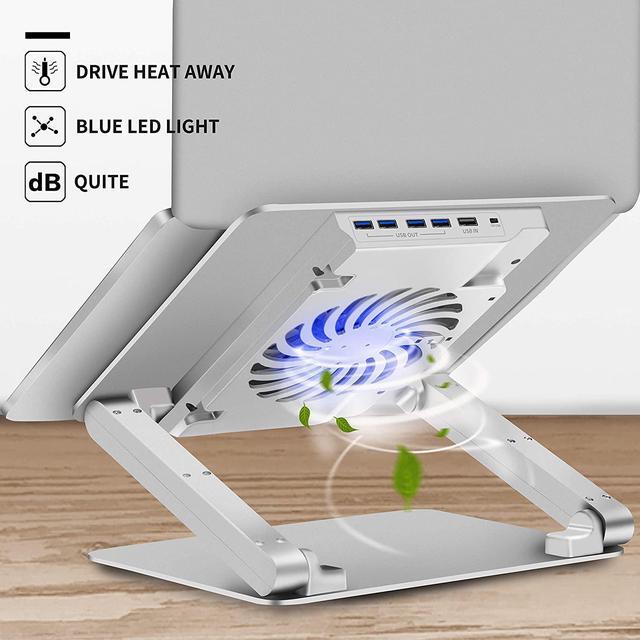 Alt view image 3 of 7 - SOUNDANCE Laptop Cooling Pad with Low-Noise Fan and 3.0 USB Hubs, Ventilated Laptop Cooler Prevent Overheating, Ergonomic Laptop Stand Support Up to 17 Gaming Notebook Computer, Aluminum