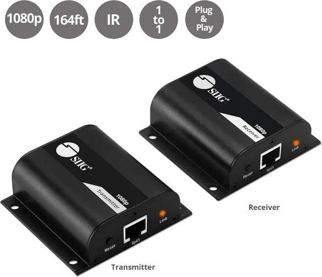 Alt view image 2 of 7 - SIIG 1080p HDMI Extender Over Cat5e/6 165ft - HDMI Ethernet Extender, IR Extension, Low Latency, Mount Bracket, TX & RX Balun Kit (CE-H26111-S1)