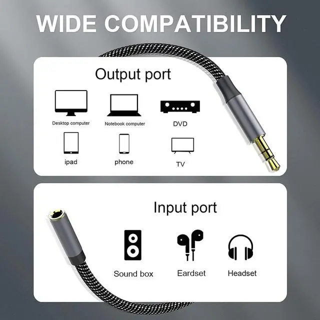 Alt view image 2 of 7 - 10FT/3Meter 3.5mm Extension Cable Audio Male to Female Stereo Extension Adapter Nylon Braided Cord Compatible for Home/Car Stereos Smartphones Headphones Tablets Media Players and More