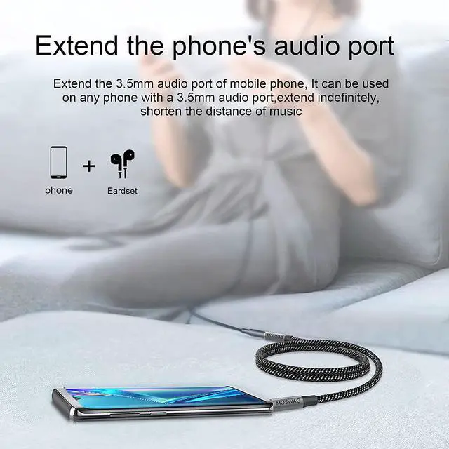Alt view image 4 of 7 - 10FT/3Meter 3.5mm Extension Cable Audio Male to Female Stereo Extension Adapter Nylon Braided Cord Compatible for Home/Car Stereos Smartphones Headphones Tablets Media Players and More