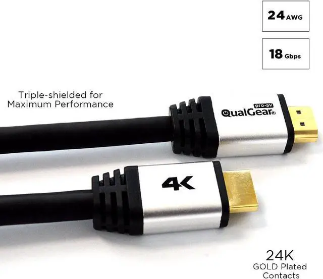 Alt view image 4 of 7 - QualGear High Speed Long HDMI 2.0 Cable with Ethernet (50 Feet) - 100% OFC Copper, 24 Awg, 24K Gold Plated Contacts, CL3 Rated, Triple-Shielded. Supports 4K UHD, 3D, 18 Gbps, ARC (QG-CBL-HD20-50FT)