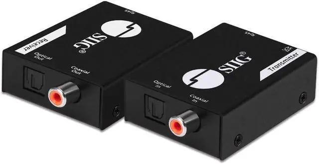 Main image of SIIG Digital & Optical Audio Extender Over Cat5e/6 Ethernet Cable up to 990ft, Audio Converter, S/PDIF Toslink & Coaxial, Digital 5.1 or PCM 2.0, Metal Housing, ESD Protection,(CE-AU0411-S1)