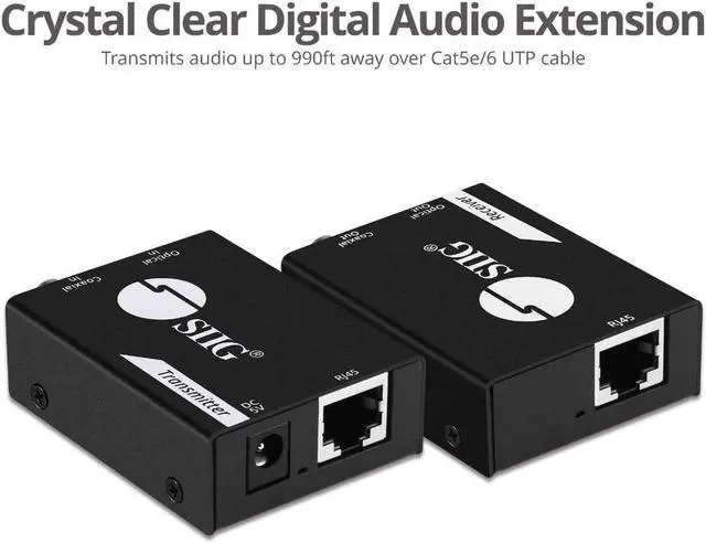 Alt view image 6 of 7 - SIIG Digital & Optical Audio Extender Over Cat5e/6 Ethernet Cable up to 990ft, Audio Converter, S/PDIF Toslink & Coaxial, Digital 5.1 or PCM 2.0, Metal Housing, ESD Protection,(CE-AU0411-S1)