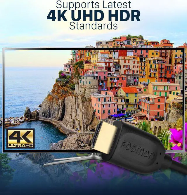 Alt view image 4 of 6 - Fosmon 4K HDMI Cable 50FT/15M, HDMI 2.0 Cable 4K@60Hz/2160p Support 18Gbps, HDCP, 3D, ARC, Dolby TrueHD, 30AWG Compatible with UHD TV, PC Monitor, Console, PS4, PS5, Xbox 360/One/X/S, Nintendo Switch