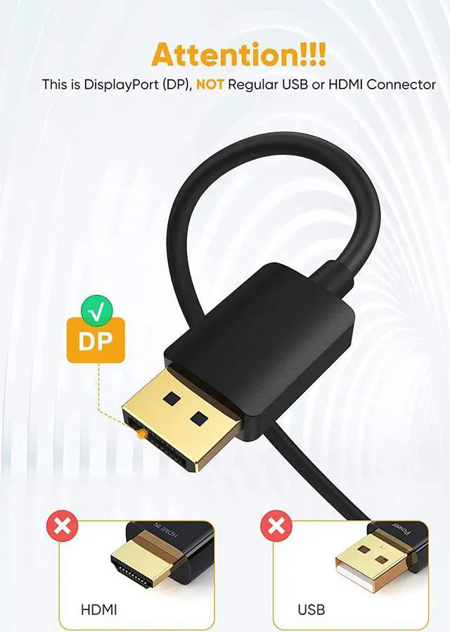 Alt view image 2 of 7 - Active DisplayPort to HDMI Cable 4K@60Hz HDR 8FT Unidirectional DisplayPort to HDMI Monitor Cable DP 1.4 to HDMI Support 4K@60Hz 2K@144Hz 1080P@144Hz Eyefinity Multi-Display