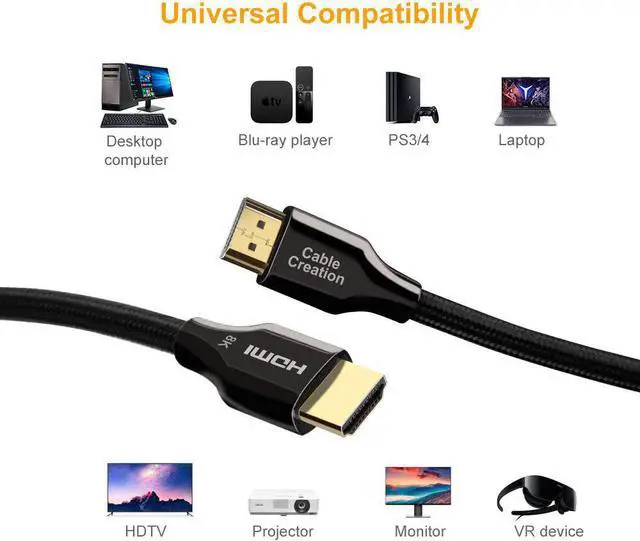 Alt view image 5 of 7 - 8K HDMI Cable 10 FT, CableCreation HDMI 2.1 Ultra HD High Speed Cable 48Gbps,8K 60Hz, HDCP 2.2,4:4:4 HDR, eARC, Compatible with PS5, PS4, Xbox Series X, Xbox One, MacBook Pro 2021, QLED TV, Roku TV