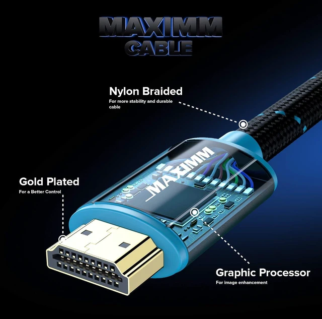 Alt view image 2 of 6 - Maximm HDMI Cable 4K 25 Ft, Braided, 18 Gbps, HDMI 2.0, Gold-Plated