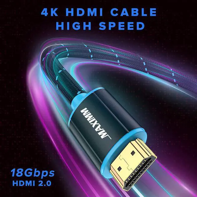 Alt view image 3 of 6 - HDMI Cable 4K Ultra HD 12 Foot (2 Pack) Nylon Braided HDMI 2.0 Cable, High Speed 18Gbps 4K60Hz HDR, 3D, 2160p, 1080p, HDCP 2.2, ARC, HDMI Cables for Monitors, HDTV