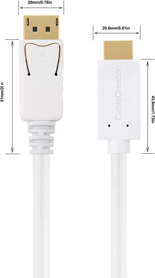 Alt view image 2 of 7 - DisplayPort to HDMI Cable, CableCreation 6ft DP 1.2 to HDMI Male to Male Adapter, 4K x 2K & 3D Audio/Video Converter, 1.8M /White