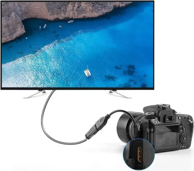 Alt view image 5 of 5 - Mini HDMI to HDMI Cable, CableCreation 0.5ft 90 Degree Left Angle Mini-HDMI Male to HDMI Female Adapter,Support 1080P Full HD,3D,for Camera,Camcorder,Graphics Card,Laptop,Tablet,HDTV,Projector,Black