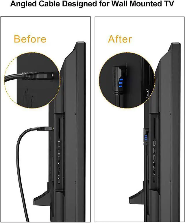 Alt view image 3 of 7 - HDMI Cable, CableCreation 10 Feet Upward Angle 270 Degree 4K HDMI 2.0 Cable with Gold Plated Connector, Support 4K (60Hz) Ultra HD, 3D Video, Ethernet, Audio Return Channel, Black