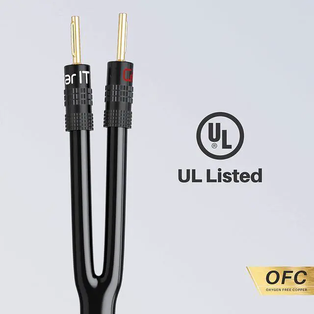Alt view image 7 of 7 - GearIT 14AWG Premium Heavy Duty Braided Speaker Wire Cable (6 Feet) Dual Gold Plated Banana Plug Tips - in-Wall CL2 - Oxygen-Free Copper (OFC) Black