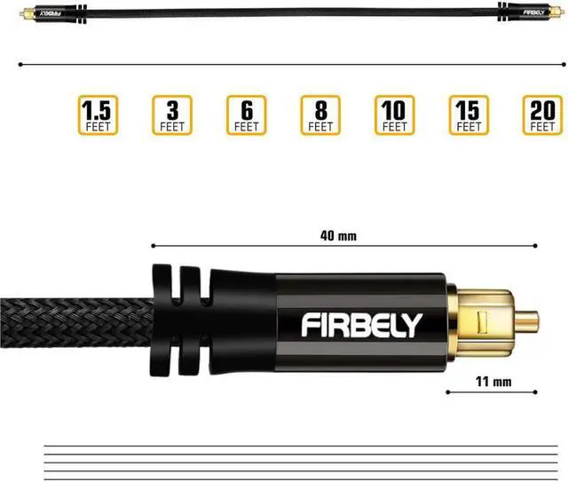 Alt view image 2 of 3 - Digital Toslink Cable Optical Audio Cable-S/PDIF Fiber Optic with Metal Connectors Braided Jacket Black Cable for Sound Bar/TV Speakers 1.5 feet