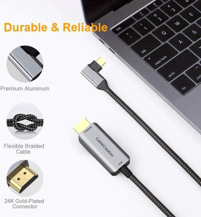 Alt view image 7 of 7 - Angle USB C to HDMI Cable 4K@60Hz, CableCreation 6ft Right Angle Type-C to HDMI Adapter Support HDR 18Gbps, Compatible for MacBook Pro Air 2020/2018, iPad Air 2020, iPad Pro, LG G7/G8, Galaxy S20/S10
