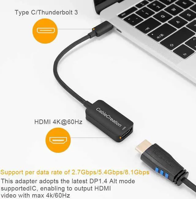 Alt view image 2 of 7 - USB C to HDMI Adapter with 4K@60Hz HDR, CableCreation HDMI to USB Type C Converter, Compatible with MacBook Pro, iPad Pro 2020, Surface Go, XPS 13, Yoga 910, Galaxy S10 or Dex to TV, Monitor