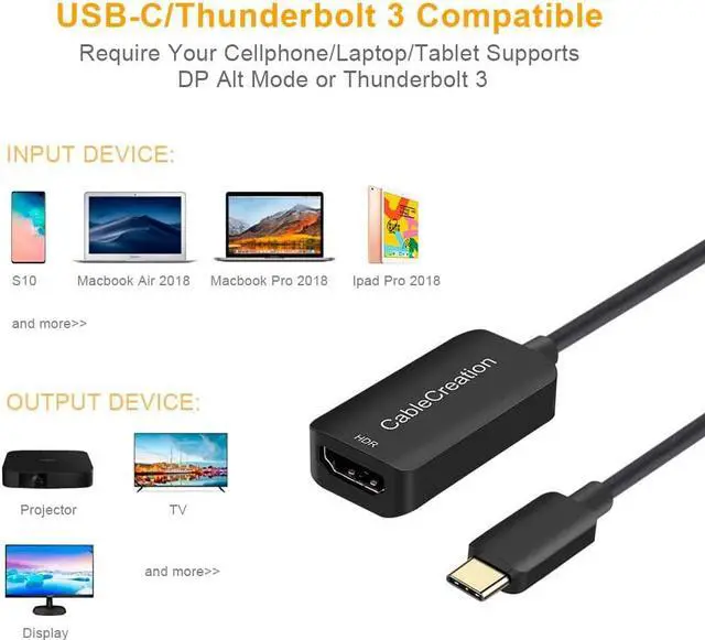 Alt view image 5 of 7 - USB C to HDMI Adapter with 4K@60Hz HDR, CableCreation HDMI to USB Type C Converter, Compatible with MacBook Pro, iPad Pro 2020, Surface Go, XPS 13, Yoga 910, Galaxy S10 or Dex to TV, Monitor