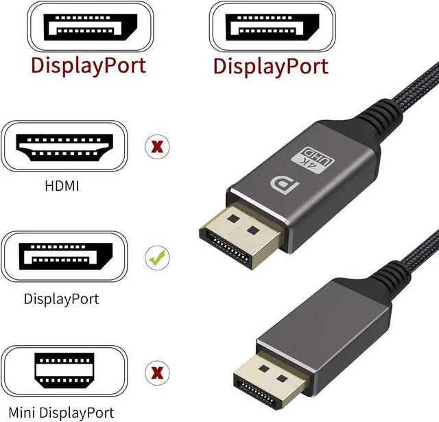 Alt view image 2 of 7 - DisplayPort Cable 1.2 6.6ft, High Speed DisplayPort to DisplayPort Cable Nylon Braided, Supports 4K@60Hz and 2K@144Hz for Laptop PC Projector TV etc- Gaming Monitor Cable- Dark Grey