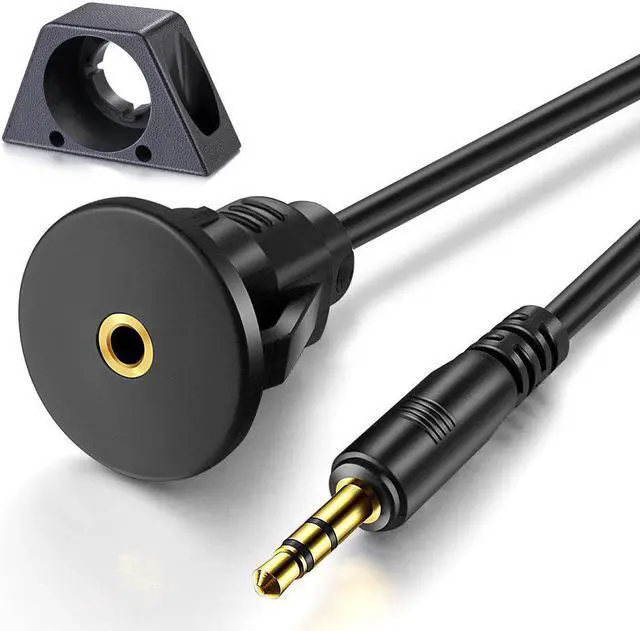 Main image of 3.5mm Male to Female Car Truck Dashboard Flush Mount 1/8 AUX Audio Jack Extension Cable with Mounting Panel for Car Boat and Motorcycle (3 Feet)