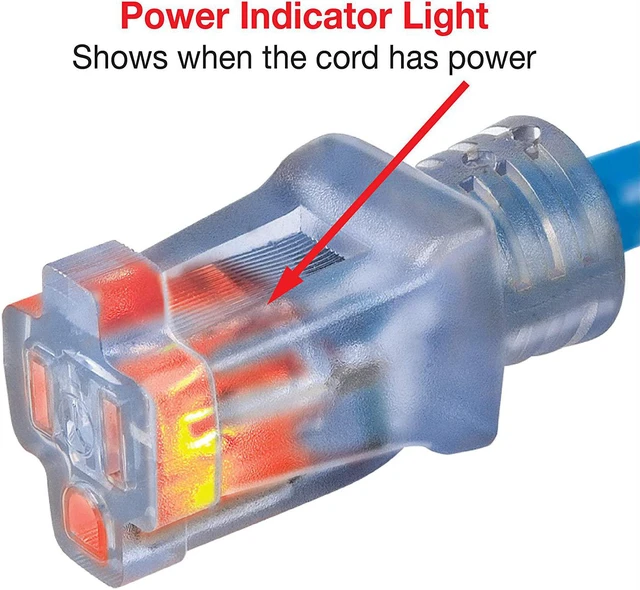 Alt view image 4 of 7 - Clear Power Outdoor Extension Cord - 100 FT, Blue | for Extreme Cold Weather -50°C, 14/3 SJTW, 3 Prong Grounded Plug, with Power Indicator Light (CP10078)
