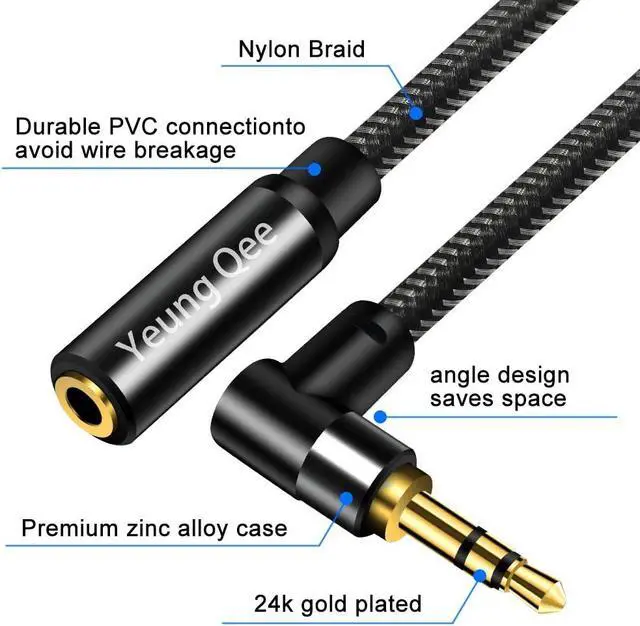 Alt view image 5 of 7 - 3.5mm Male to Female Extension Stereo Audio Cable 1 ft Audio Extension Cable AUX Headphone Extension Cable Stereo Jack Cord for Phones Headphones Speakers Tablets PCs and More (1FT/0.3m)
