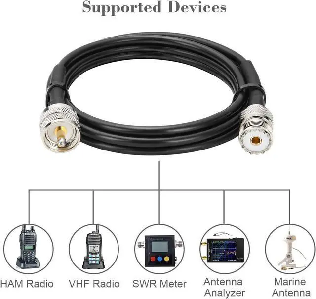 Alt view image 6 of 6 - PL-259 UHF CB Coax Cable 6FT, RG58 PL-259 UHF Male to Female Low Loss Antenna Extension Jumper Cable CB Radio Cable for HAM Radio, Antenna Analyzer, Dummy Load, SWR Meter