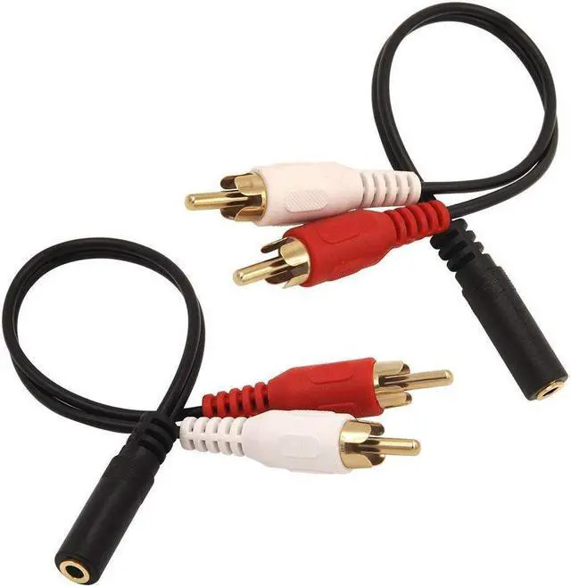 Main image of 3.5mm Female to 2 RCA Male Stereo Audio Y Cable 2-Pack Gold Plated Adapter Compatible for TV Smartphones MP3 Tablets Speakers Home Theater (8 inch)