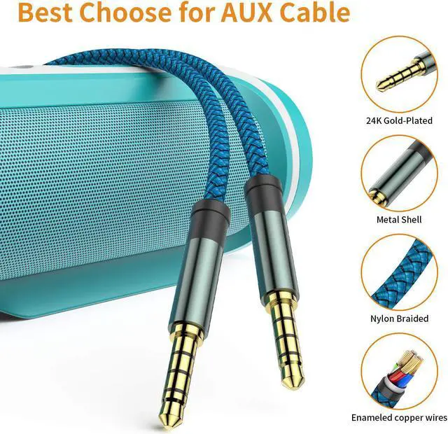 Alt view image 2 of 6 - 2 Pack TRRS 3.5mm Audio Cable 5Ft 4-Conductor (4 Pole) with Mic[Microphone Compatible] Nylon Braided Aux Cord Compatible Car Home Stereos Speaker Headphones Sony(Blue)