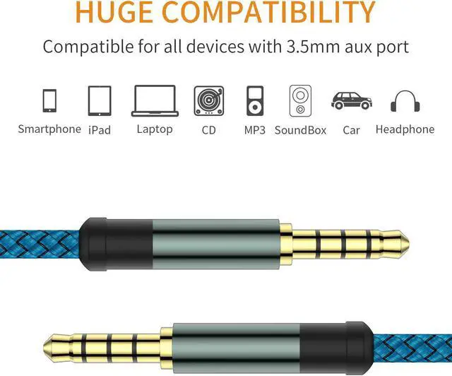 Alt view image 4 of 6 - 2 Pack TRRS 3.5mm Audio Cable 5Ft 4-Conductor (4 Pole) with Mic[Microphone Compatible] Nylon Braided Aux Cord Compatible Car Home Stereos Speaker Headphones Sony(Blue)