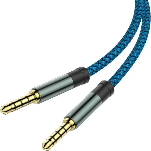 Main image of 2 Pack TRRS 3.5mm Audio Cable 5Ft 4-Conductor (4 Pole) with Mic[Microphone Compatible] Nylon Braided Aux Cord Compatible Car Home Stereos Speaker Headphones Sony(Blue)