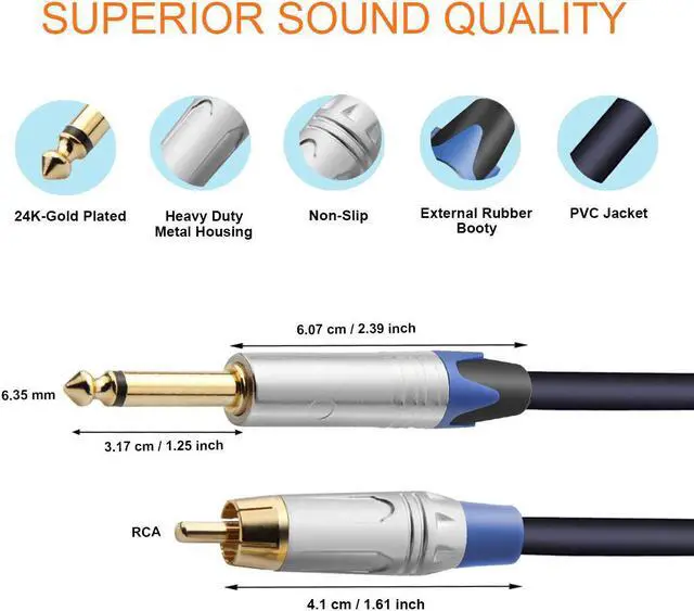 Alt view image 3 of 7 - tisino RCA to 1/4 Cable, Dual RCA to Dual 1/4 inch TS Stereo Audio Interconnect Cable Patch Cords - 6.6 feet