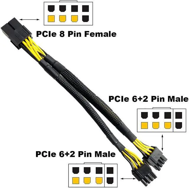 Alt view image 4 of 5 - Endlesss GPU VGA PCI-e 8 Pin Female to Dual 8(6+2) Pin Male PCI Express Adapter Braided Sleeved Splitter Power Cable 9 inch (6 Pack)