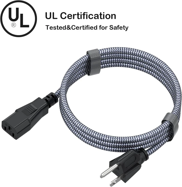 Alt view image 7 of 7 - Power Cord 10A 18AWG AC Power Cable 10FT(3m) Nylon Braided 3 Prong Power Cord Replacement Power Cable UL Certified for Computer TV Monitor Printer PC Projector Power Supply