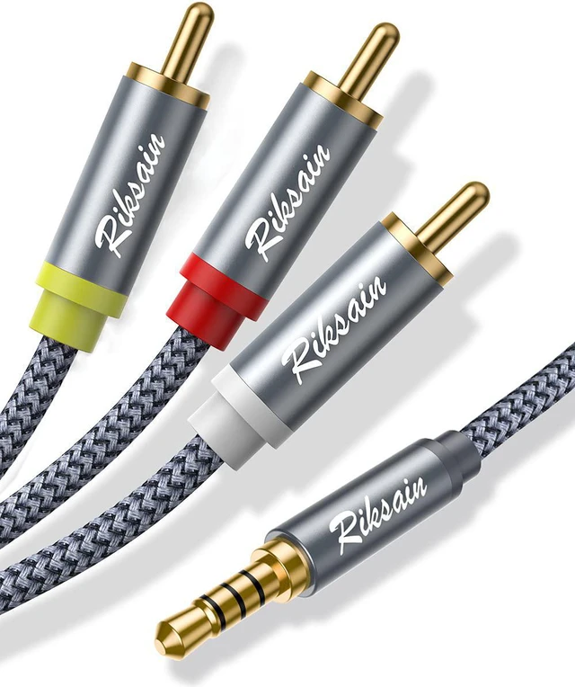 Main image of 3.5mm to 3 RCA Audio Video Cable 6.6FT/2M 3.5mm to 3-Male RCA Adapter Stereo AUX Cord AV Cable for MP3 Camcorders Tablet Speaker Home Theater DVD Player & More (Grey)