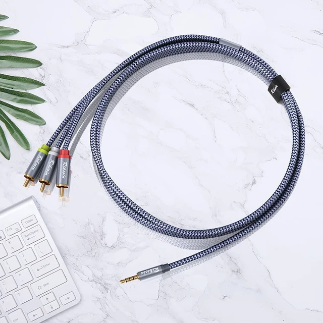Alt view image 7 of 7 - 3.5mm to 3 RCA Audio Video Cable 6.6FT/2M 3.5mm to 3-Male RCA Adapter Stereo AUX Cord AV Cable for MP3 Camcorders Tablet Speaker Home Theater DVD Player & More (Grey)