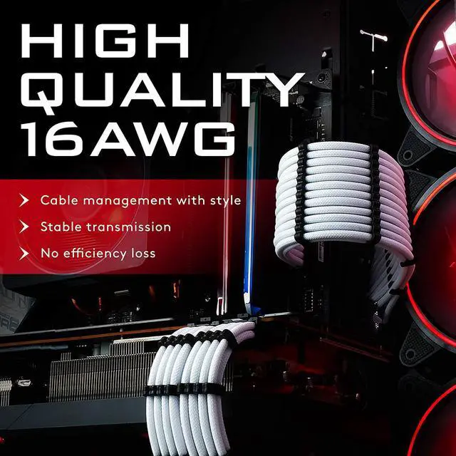 Alt view image 2 of 7 - EZDIY-FAB PSU Cable Extension kit Sleeved Cable Custom Power Supply Sleeved Extension 16 AWG 24-PIN 8-PIN 6-PIN 4+4-PIN with Combs- White