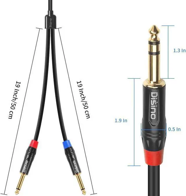 Alt view image 3 of 7 - 1/4 inch TRS Stereo Y-Splitter Insert Cable 1/4 Inch Male Jack to Dual 1/4inch(6.35mm) Male TS Mono Breakout Cable Audio Patch Cord - 6.6 Feet/2 Meter