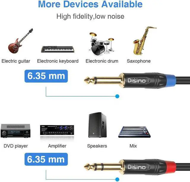 Alt view image 4 of 7 - 1/4 inch TRS Stereo Y-Splitter Insert Cable 1/4 Inch Male Jack to Dual 1/4inch(6.35mm) Male TS Mono Breakout Cable Audio Patch Cord - 6.6 Feet/2 Meter