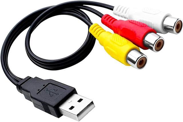 Câble RCA vers USB, Câble USB vers 3 RCA, USB A 2.0 Mâle vers 3 Câble  adaptateur de composant RCA Vidéo Audio Vidéo RCA pour PC, MAC, AV