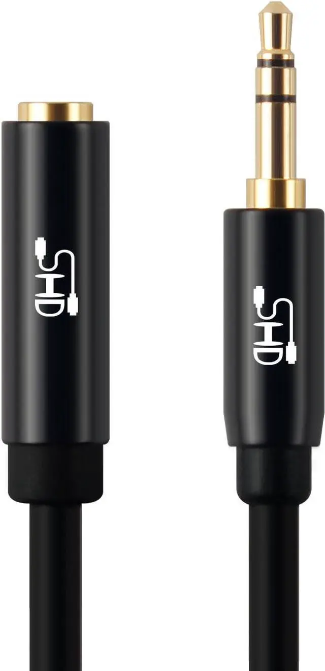 Main image of Audio Extension Cable Male to Female 3.5mm Aux Stereo Cable 24K Gold Plated Step Down Design Metal Connectors with High Purity OFC Conductor Black-10Feet