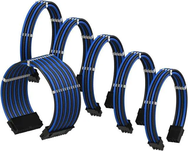 Main image of LINKUP - PSU Cable Extension Sleeved Custom Mod GPU PC Braided w/Comb Kit - Compatible with RTX3090?1 x 24 P (20+4)?2 x 8 P (4+4) CPU?3 x 8 P (6+2) GPU Set?30CM 300MM - Blueblack